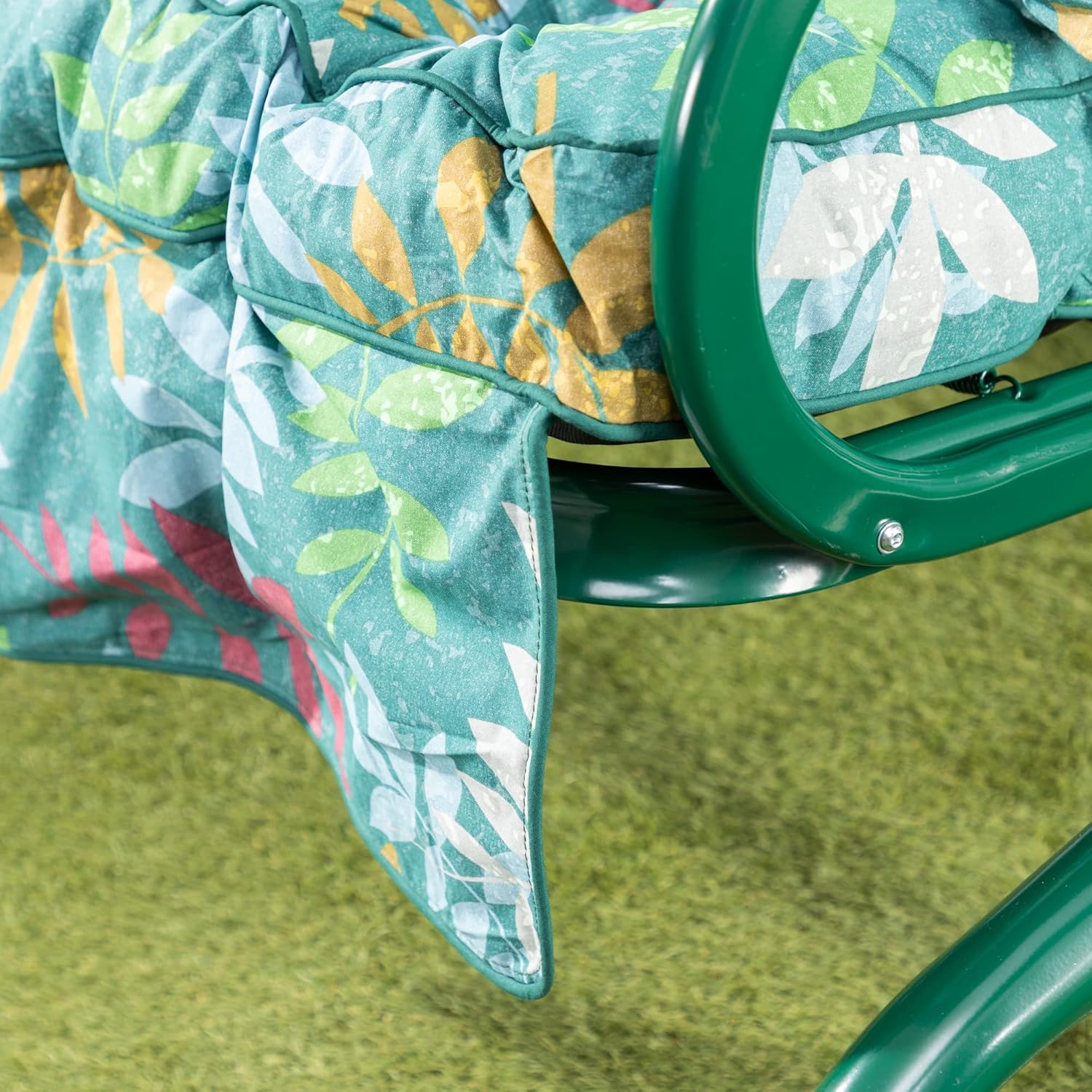 3 Seater Garden Swing Seat Green Leaf Canopy Cushions 250kg