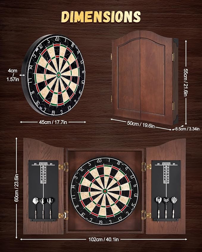 18in Dartboard Cabinet Set Sisal Board Wood Case 12 Darts Score