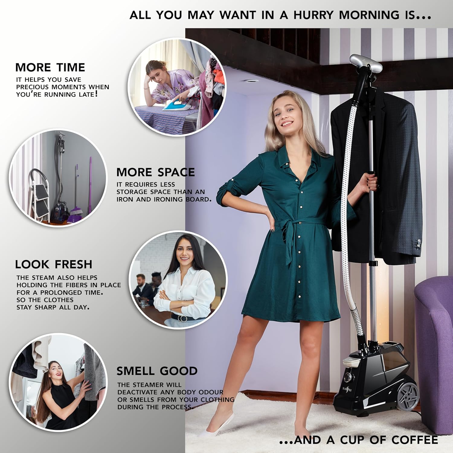 2200W Upright Garment Steamer 3L Tank Professional Clothes Iron