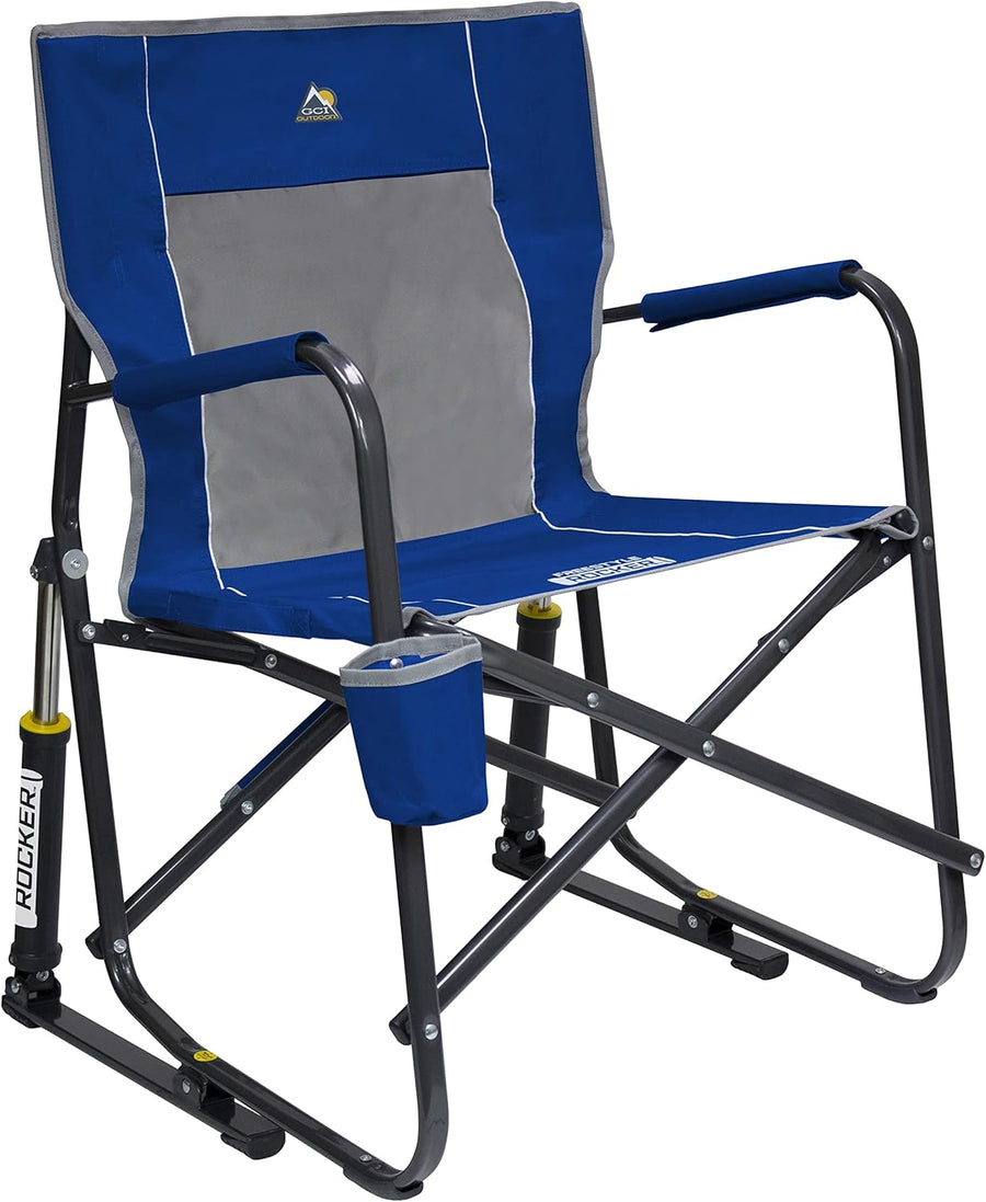 Portable Folding Rocking Camping Chair with Drink Holder Royal Blue