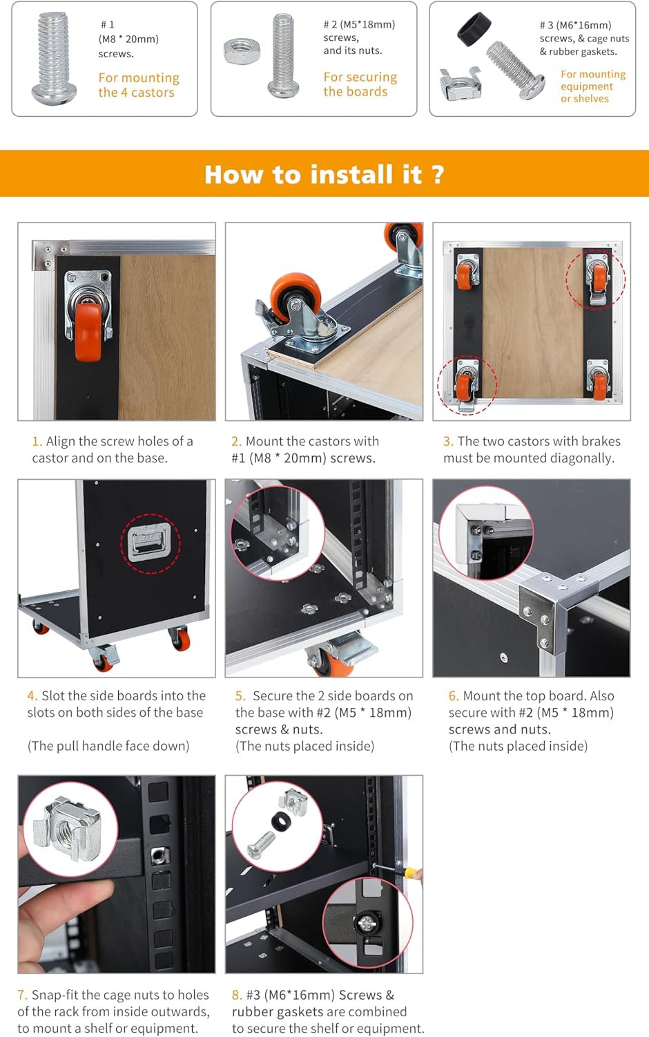 8U 19 Inch Rack Mount Storage Cabinet on Wheels Mobile Stand