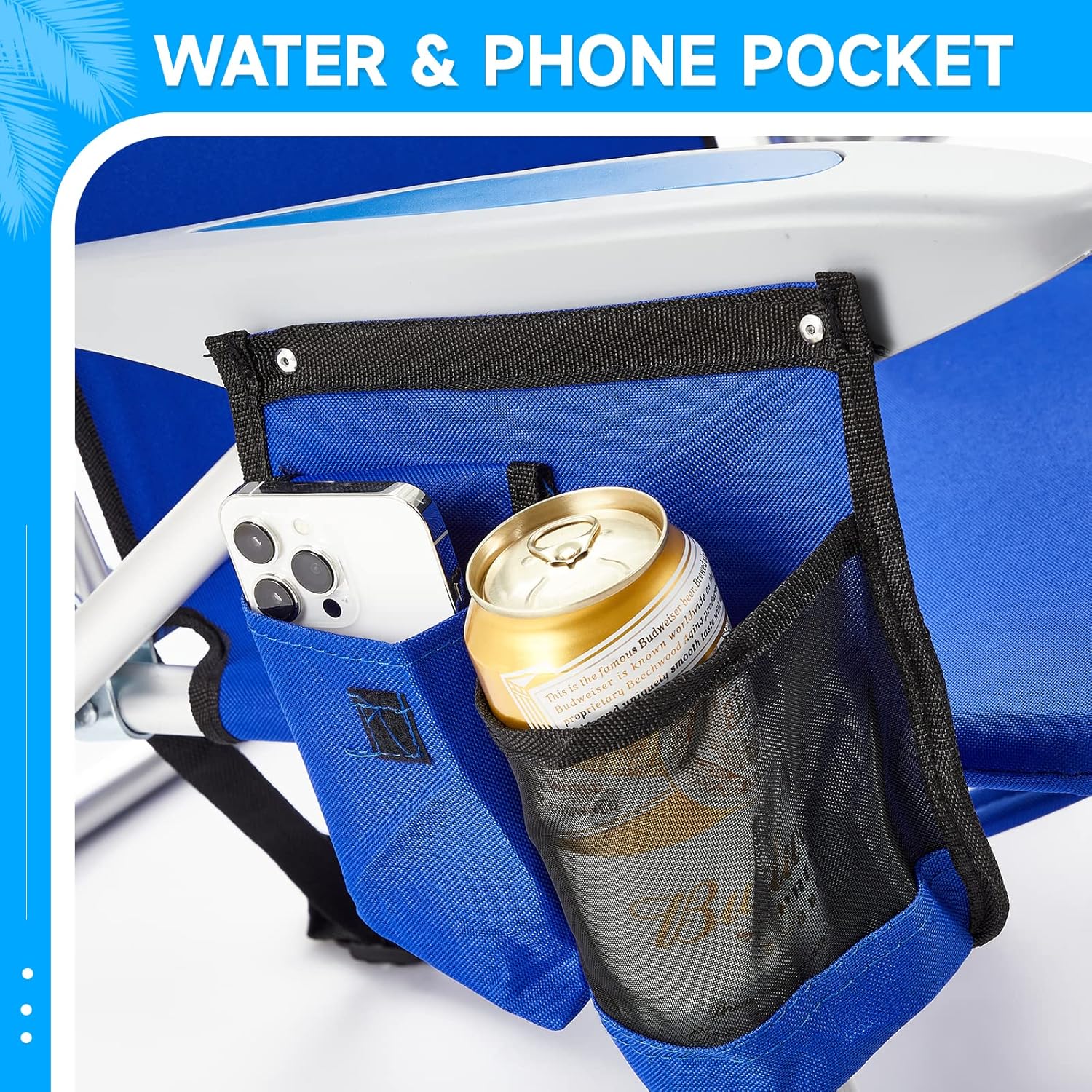 Reclining Beach Chair 5 Position Backpack Foldable Blue
