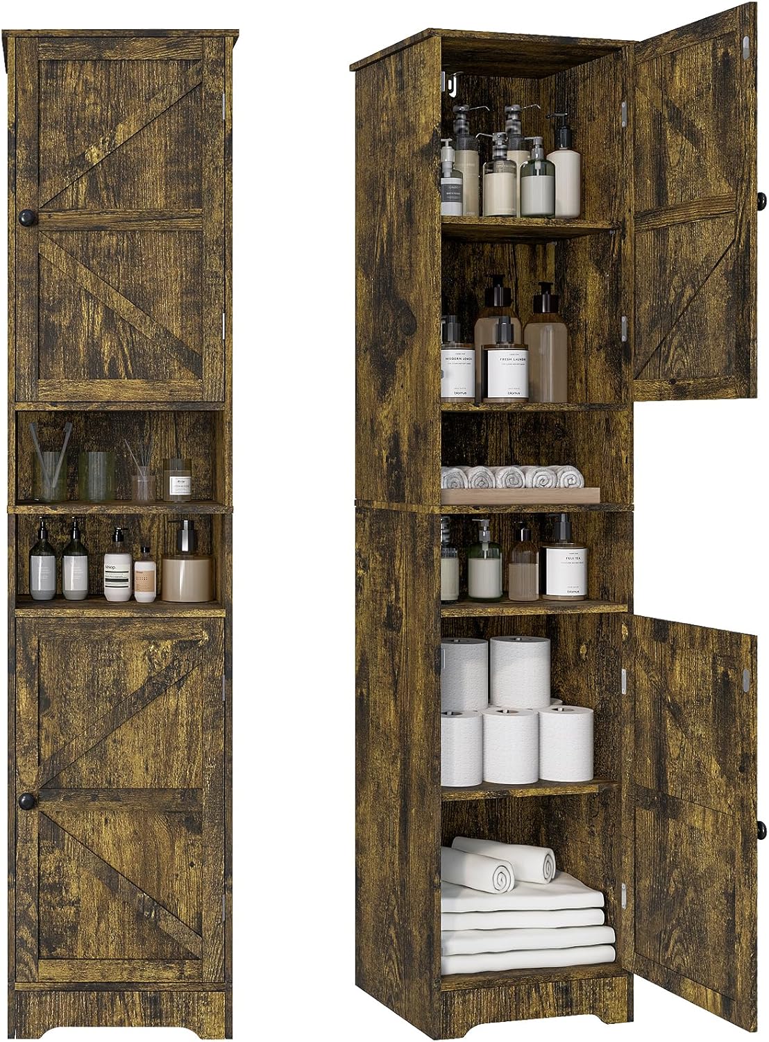 Tall Bathroom Storage Cabinet Slim Adjustable Shelf Retro