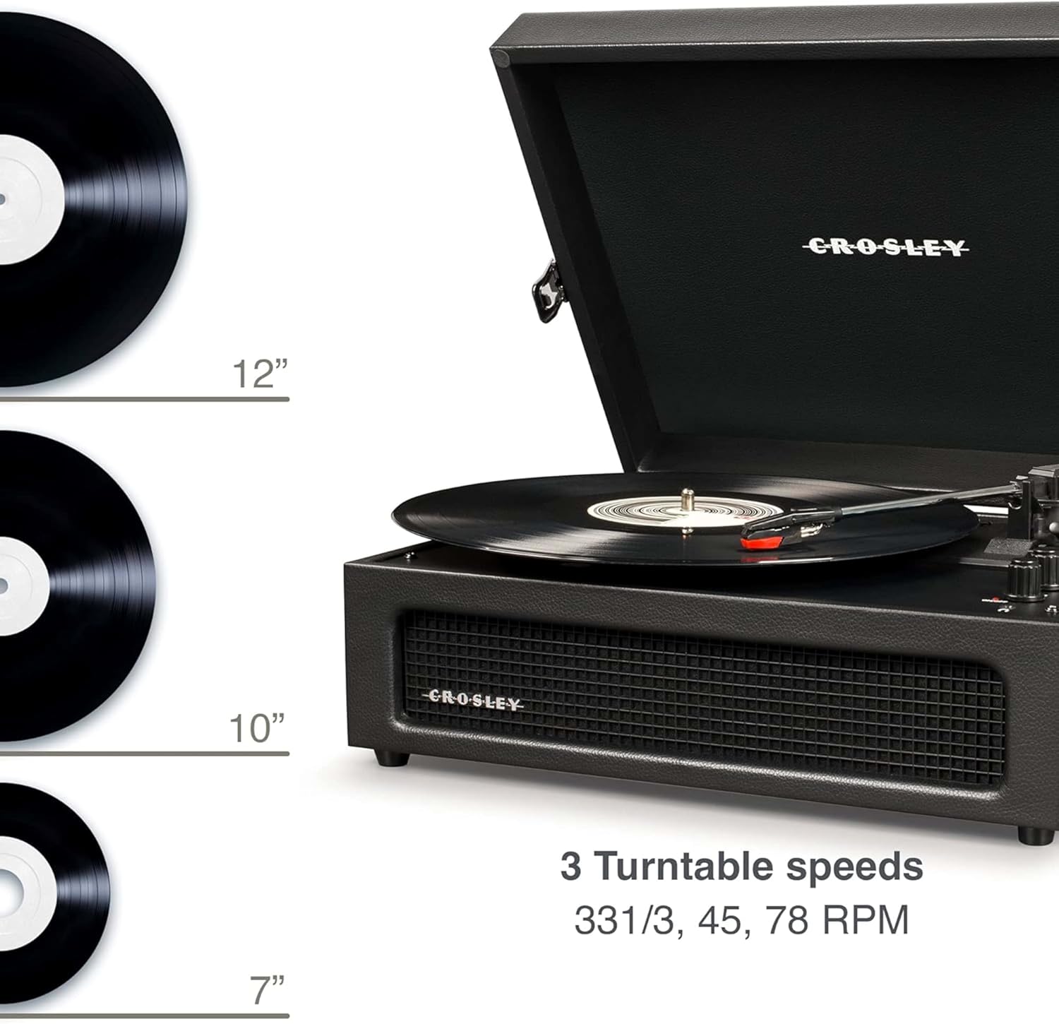 Portable 3-Speed Bluetooth Vinyl Record Player with Stereo Speakers and AUX