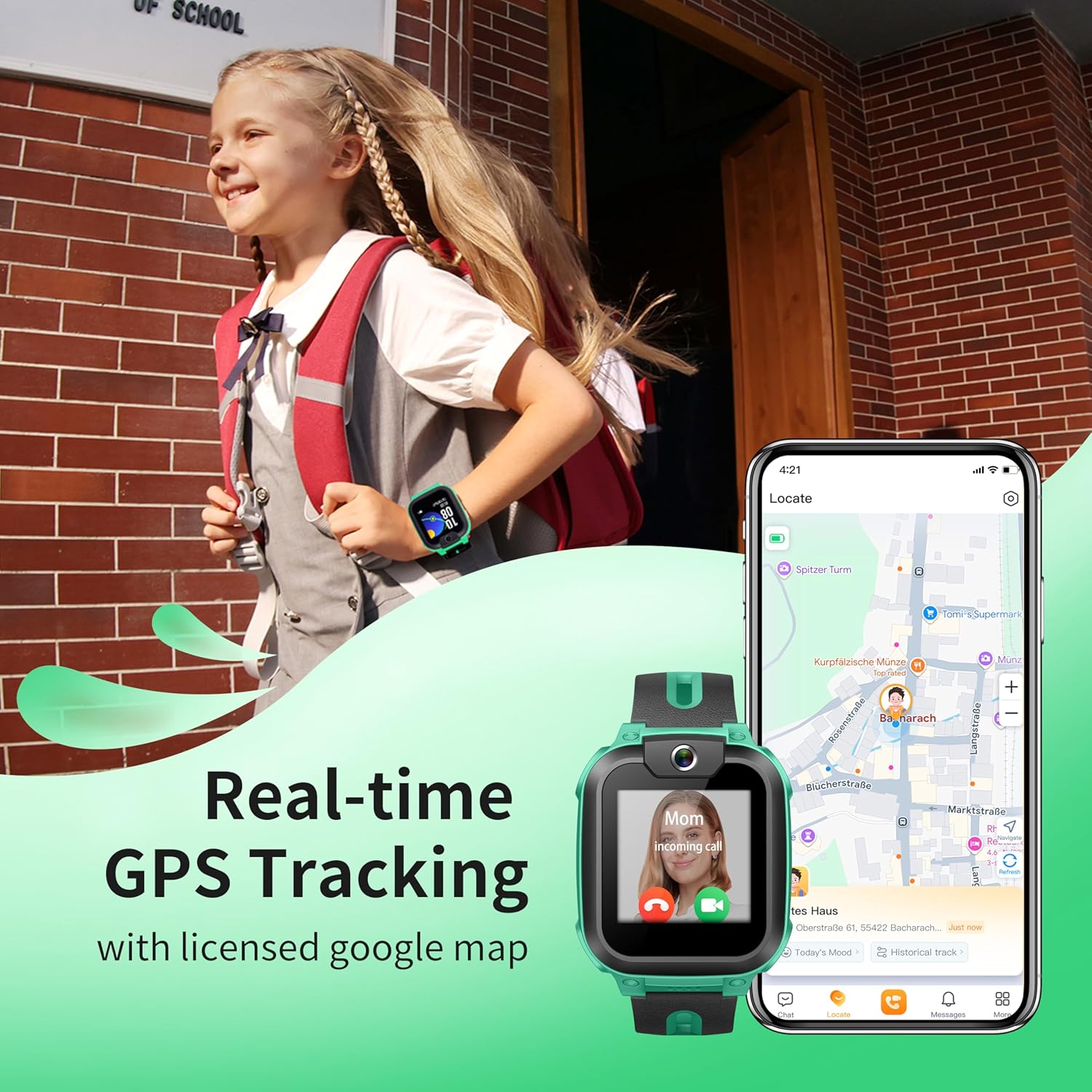 Kids 4G Smart Watch GPS Video Call Green
