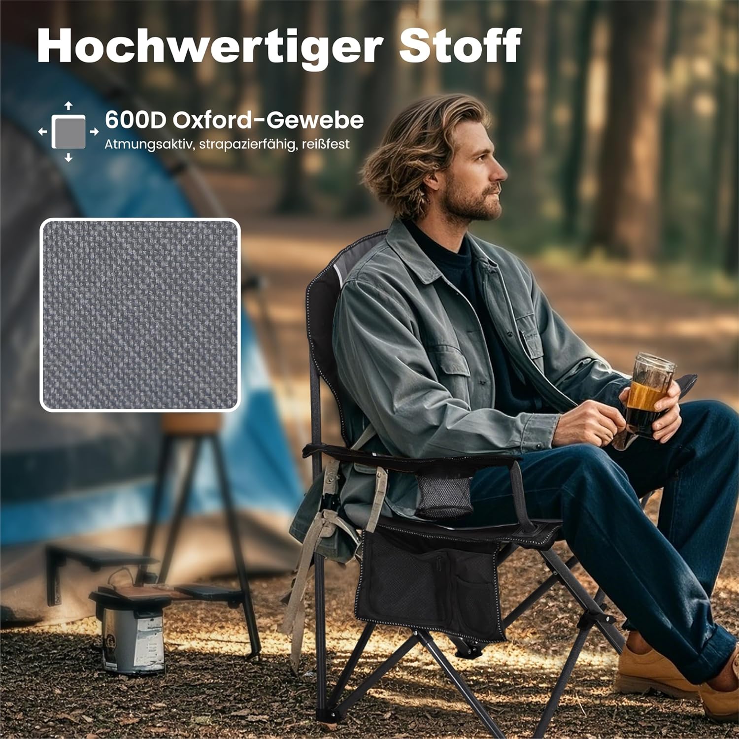 XL Folding Camping Chair Heavy Duty 160KG Black