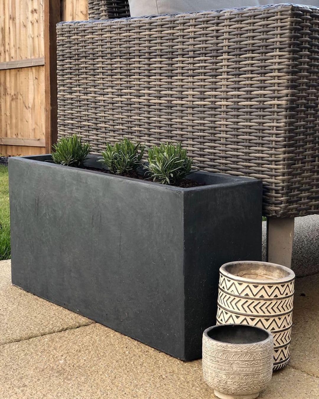 65cm Large Trough Planter Dark Grey Stone Effect Garden Pot