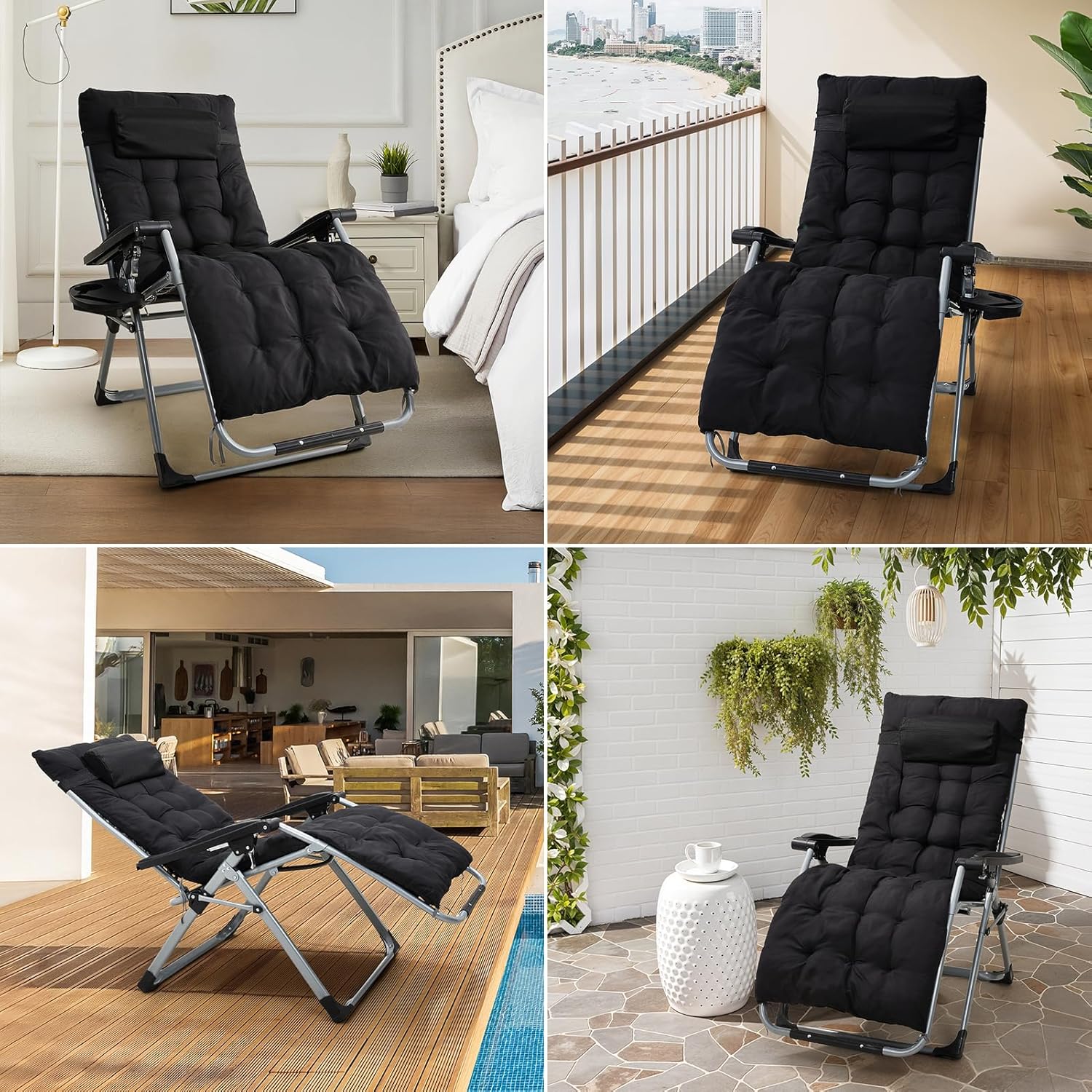 Zero Gravity Recliner Chair Wide Folding Sun Lounger Black