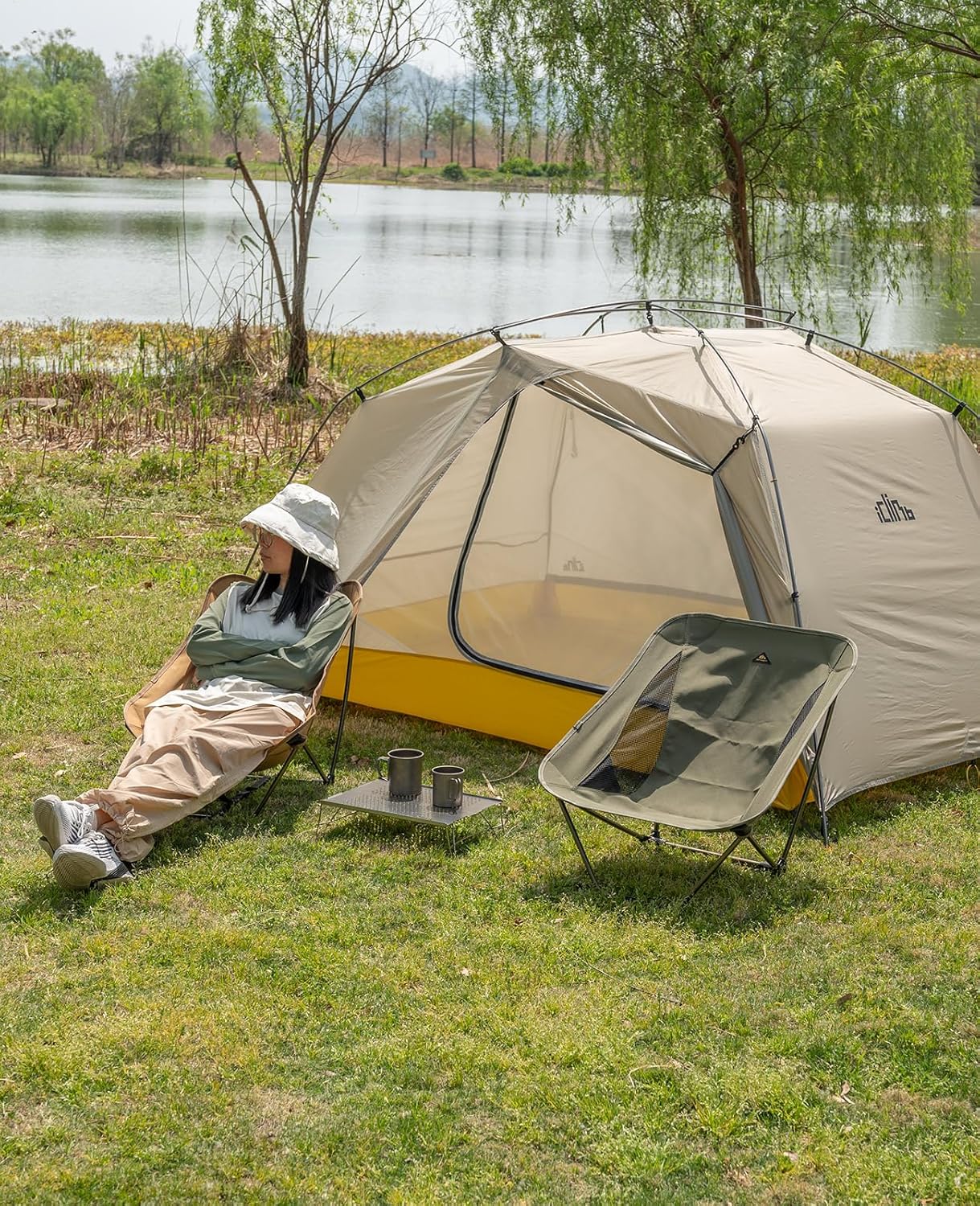 Low Ultralight Camping Chair Compact Folding Seat Green