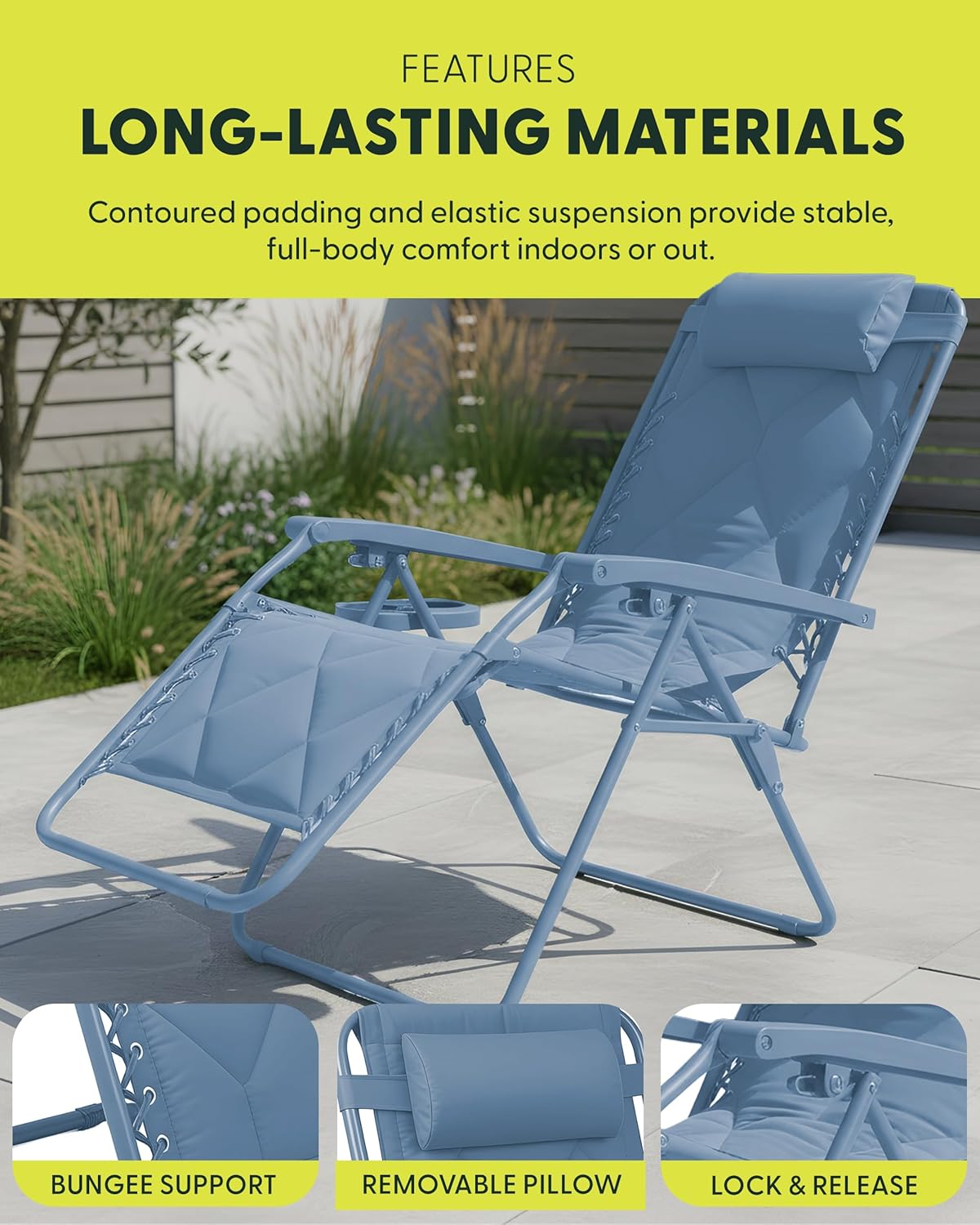 Set of 2 XXL Quilted Zero Gravity Chairs Blue