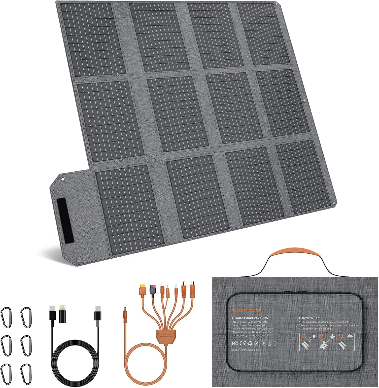 120W Foldable Solar Panel USB C USB A DC Camping Charger