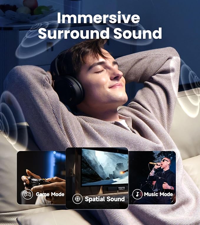 Bluetooth Noise Cancelling Over Ear Headphones 80H Battery ANC