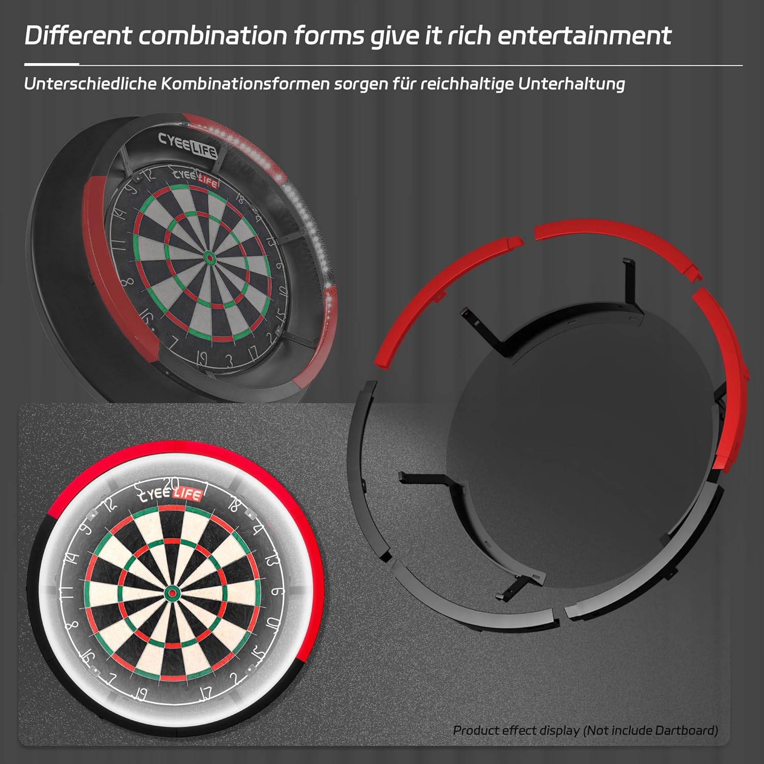 360 Dart Board LED Light Color Changing 6 Panel Shadow Free