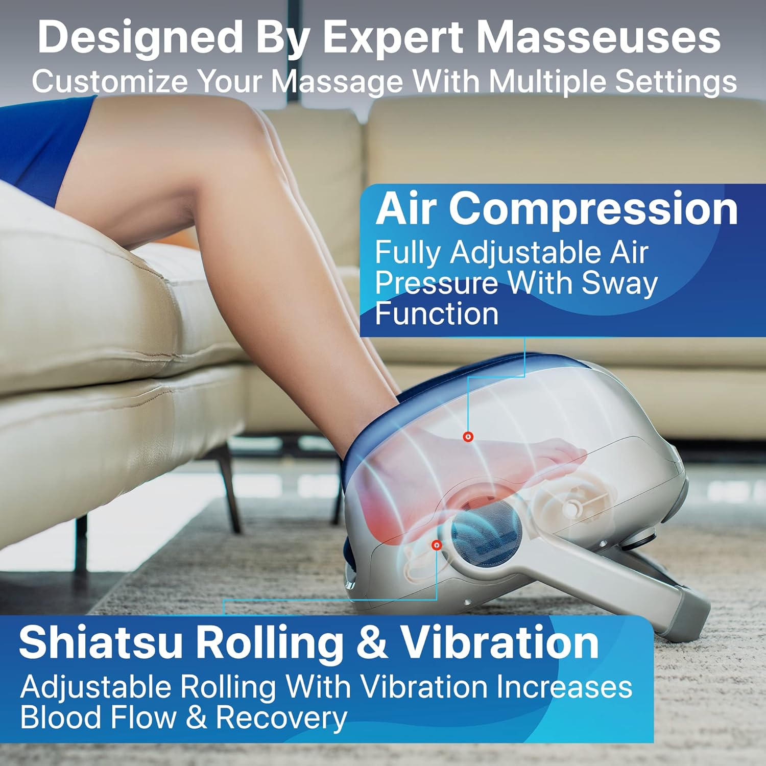 Shiatsu Foot Leg Massager Heat Compression Calf Deep Kneading