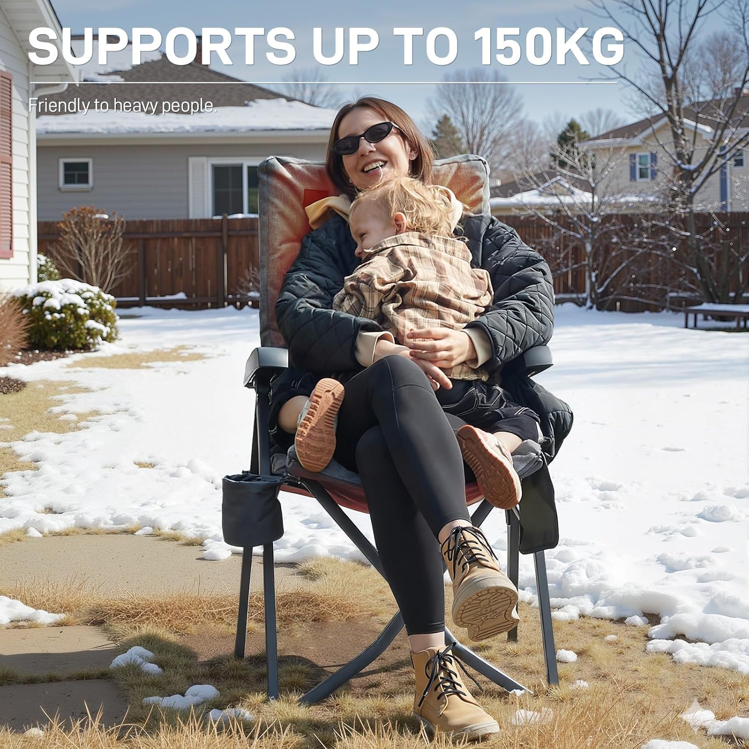 Heated Reclining Camping Chair 150kg High Back Padded