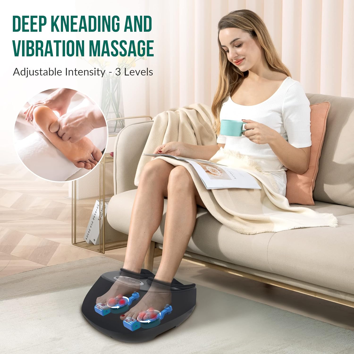 Shiatsu Foot Massager Heat Compression Vibration Deep Kneading Pain