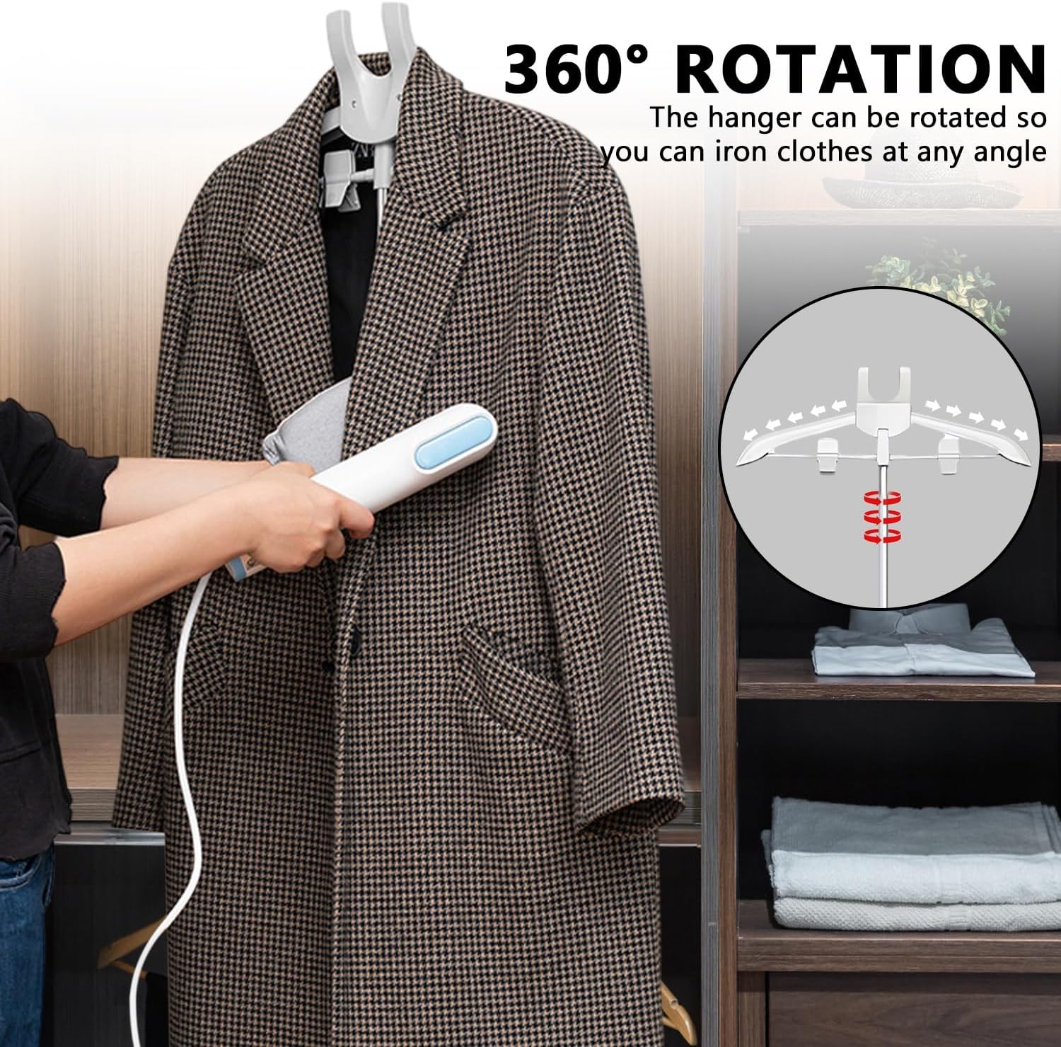 Garment Steamer Stand Adjustable Clothes Hanger 360 Rotating Foldable