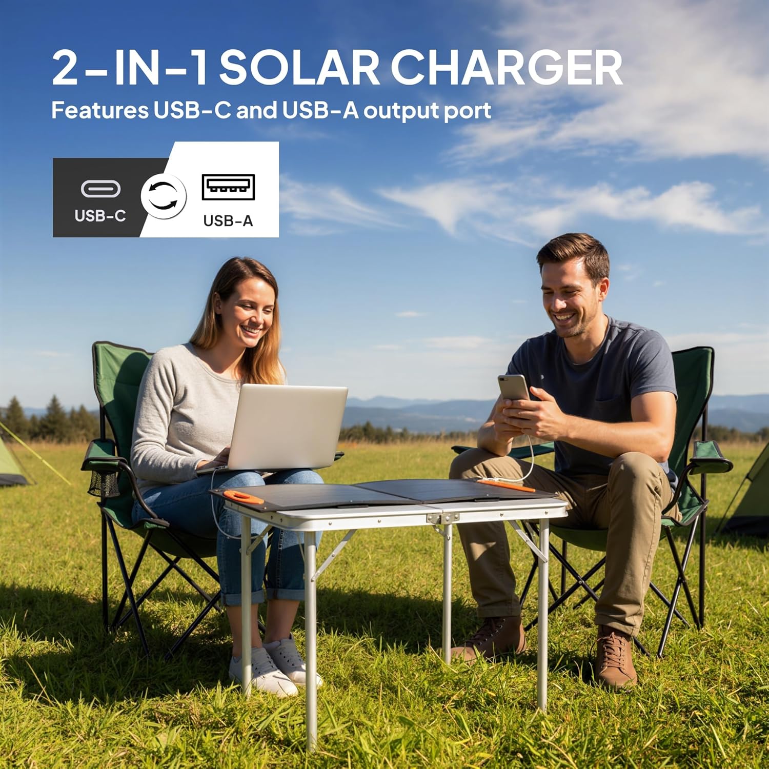 100W Foldable Solar Panel USB C USB A Portable Charger IP67