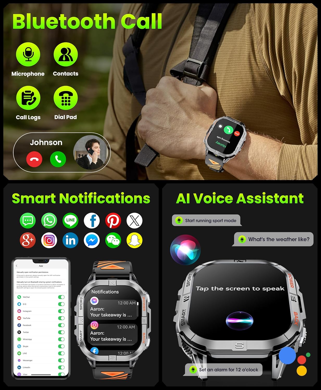 Military GPS Smart Watch 2.13 AMOLED Bluetooth Call