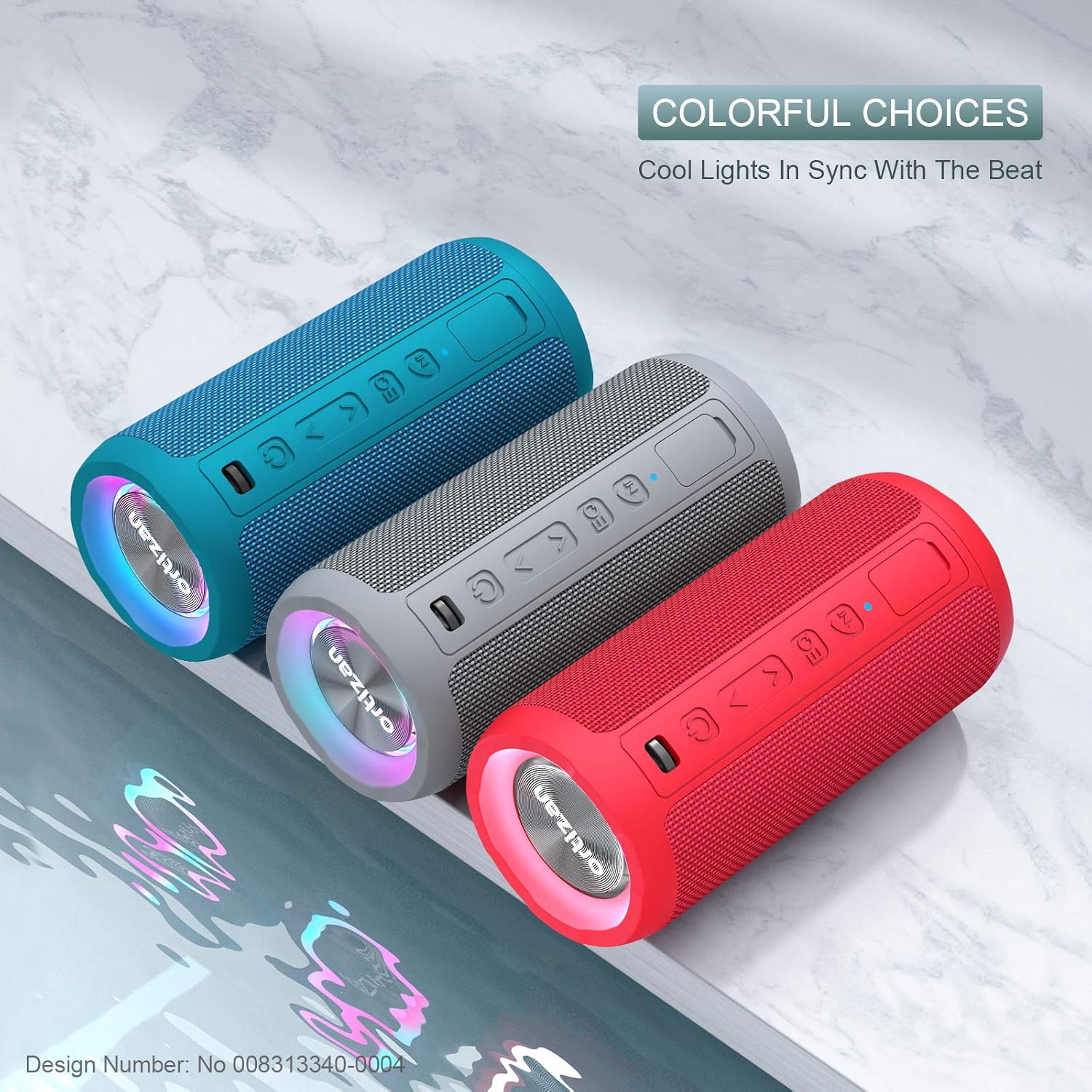 Portable Bluetooth Speaker 24W Bass LED Lights IPX7 Waterproof 30H