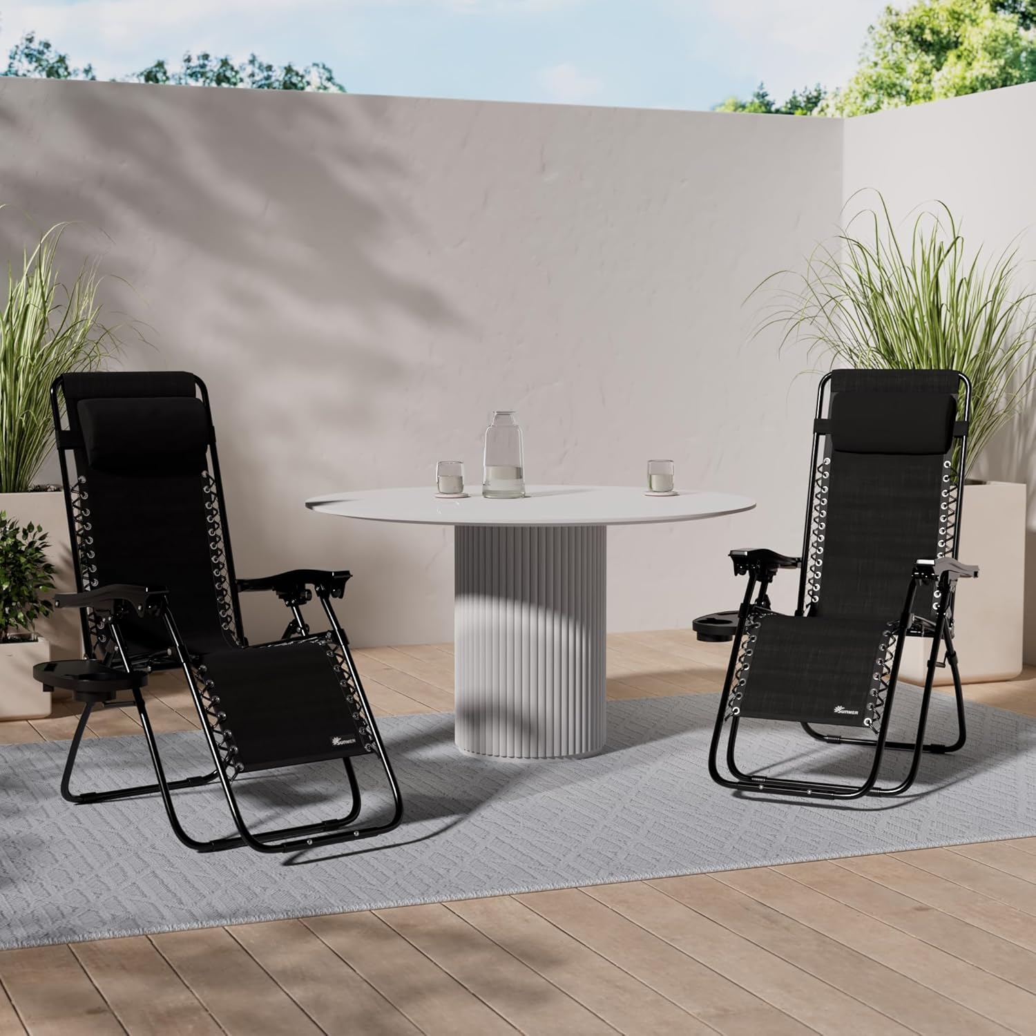 Zero Gravity Sun Loungers Set of 2 Black Reclining Chairs