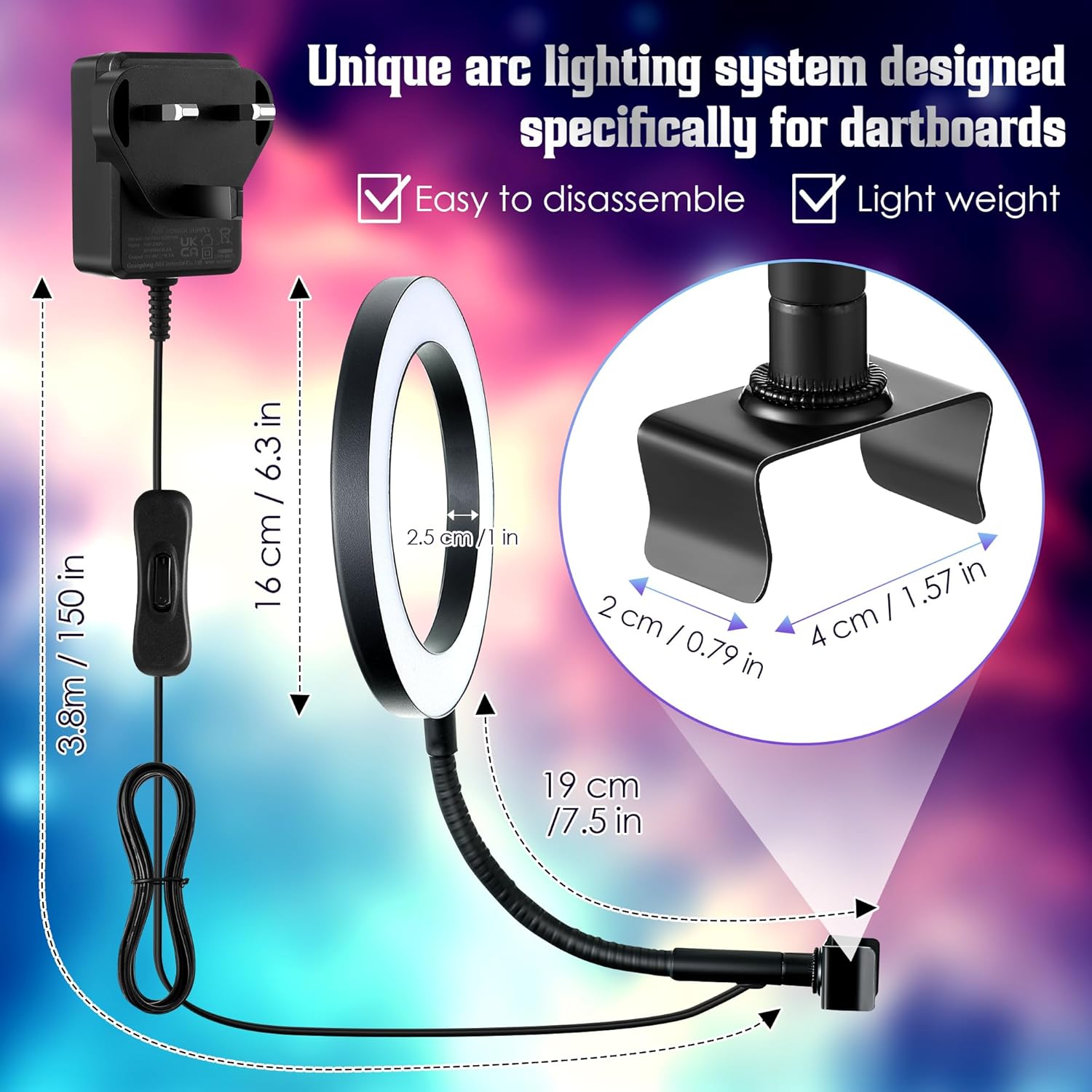 LED Dartboard Light Ring 72 LEDs Shadowless Adjustable Arm Easy Fit