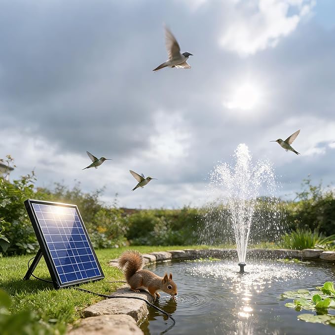 8W Solar Pond Fountain Pump Battery Backup 300LH Garden Water Pump
