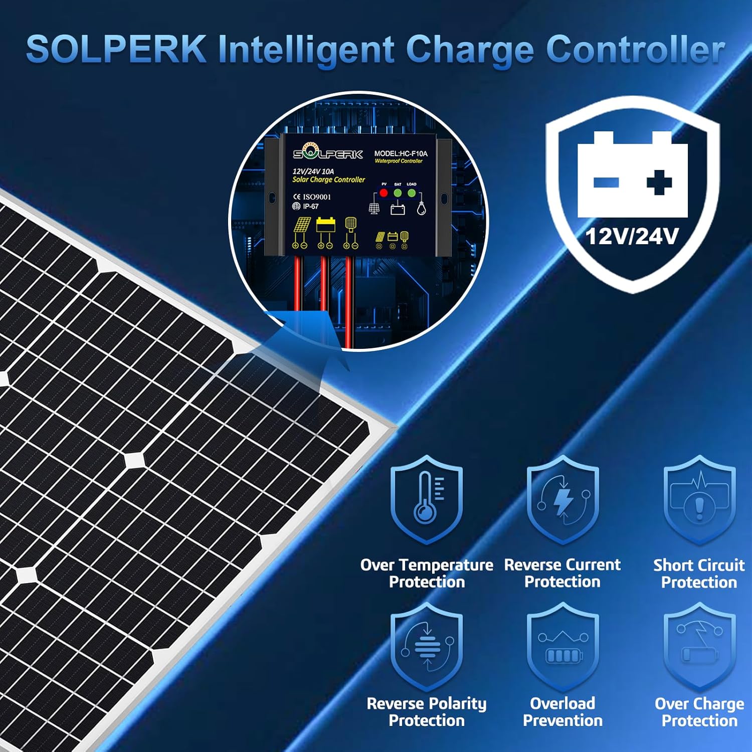 50W 12V Solar Panel Kit Trickle Charger Waterproof Controller