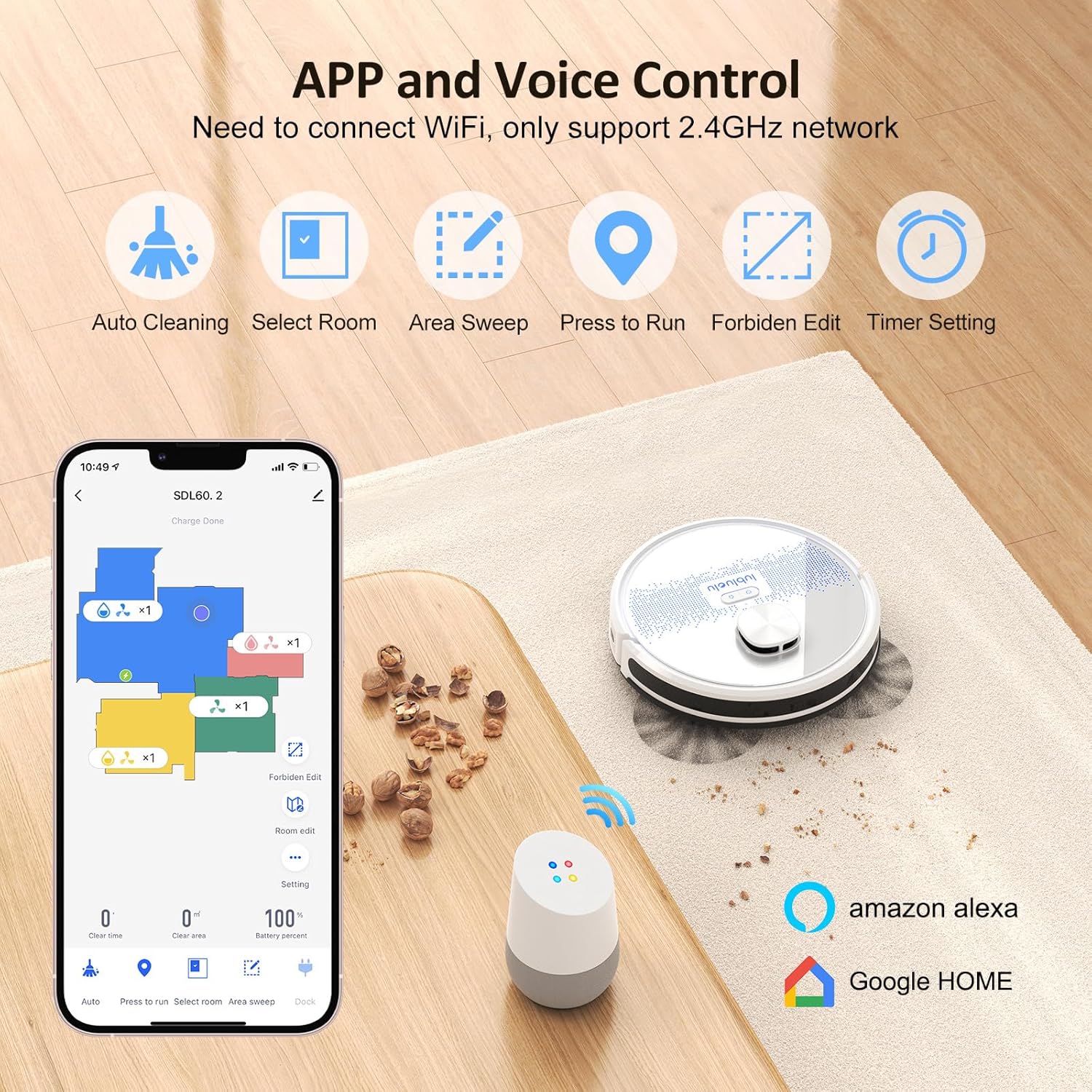 Robotic Vacuum Cleaner Mop 4000Pa Laser Mapping Smart App Control