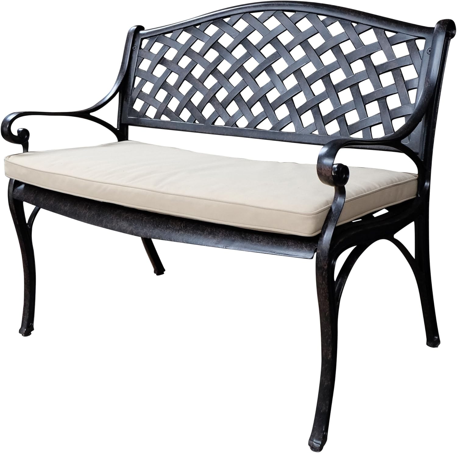 Cast Aluminium Garden Bench 2 Seater Outdoor Patio Seat Cushion