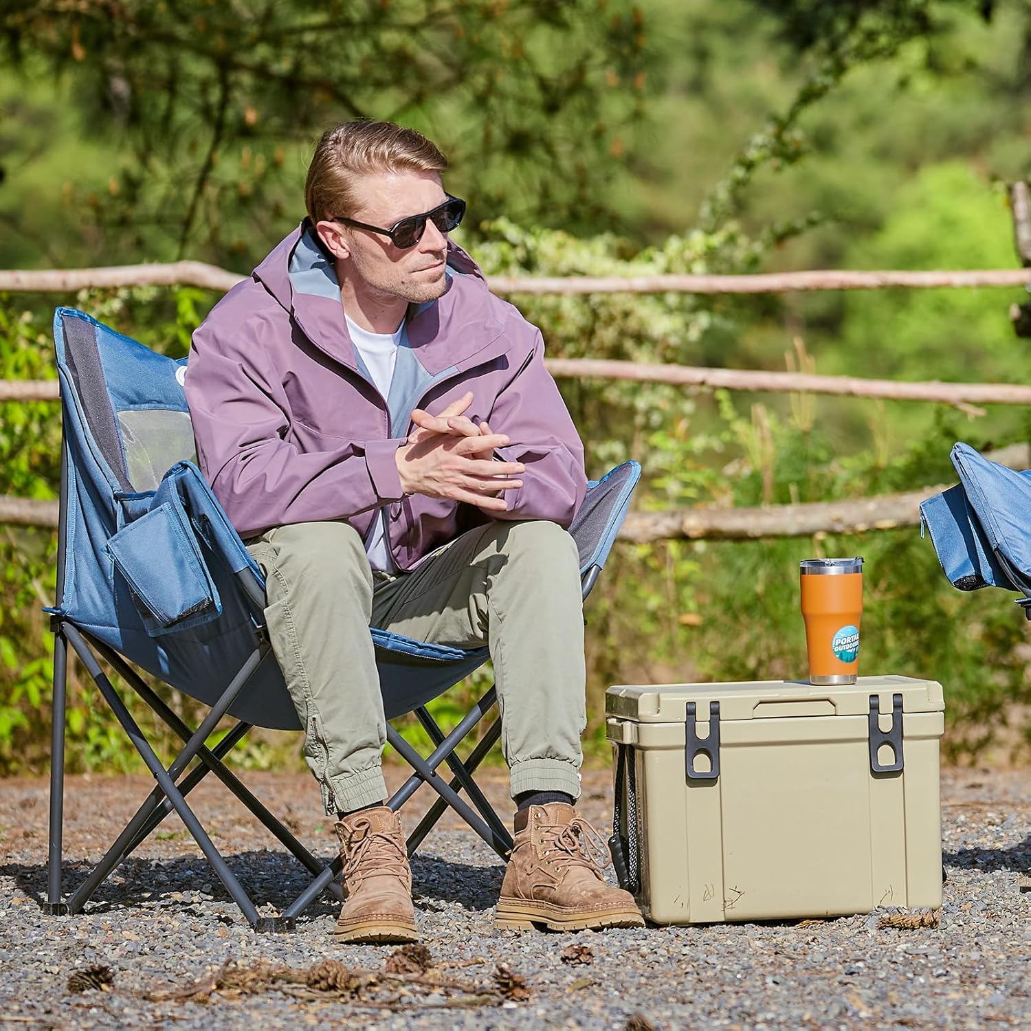 Mesh Back Tub Camping Chair Wide Seat 150KG Blue