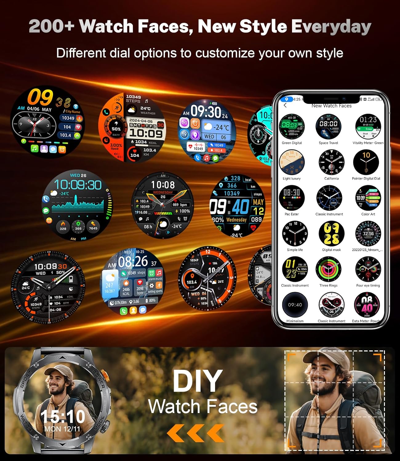 Mens Smart Watch 1000mAh LED Call 120 Sports