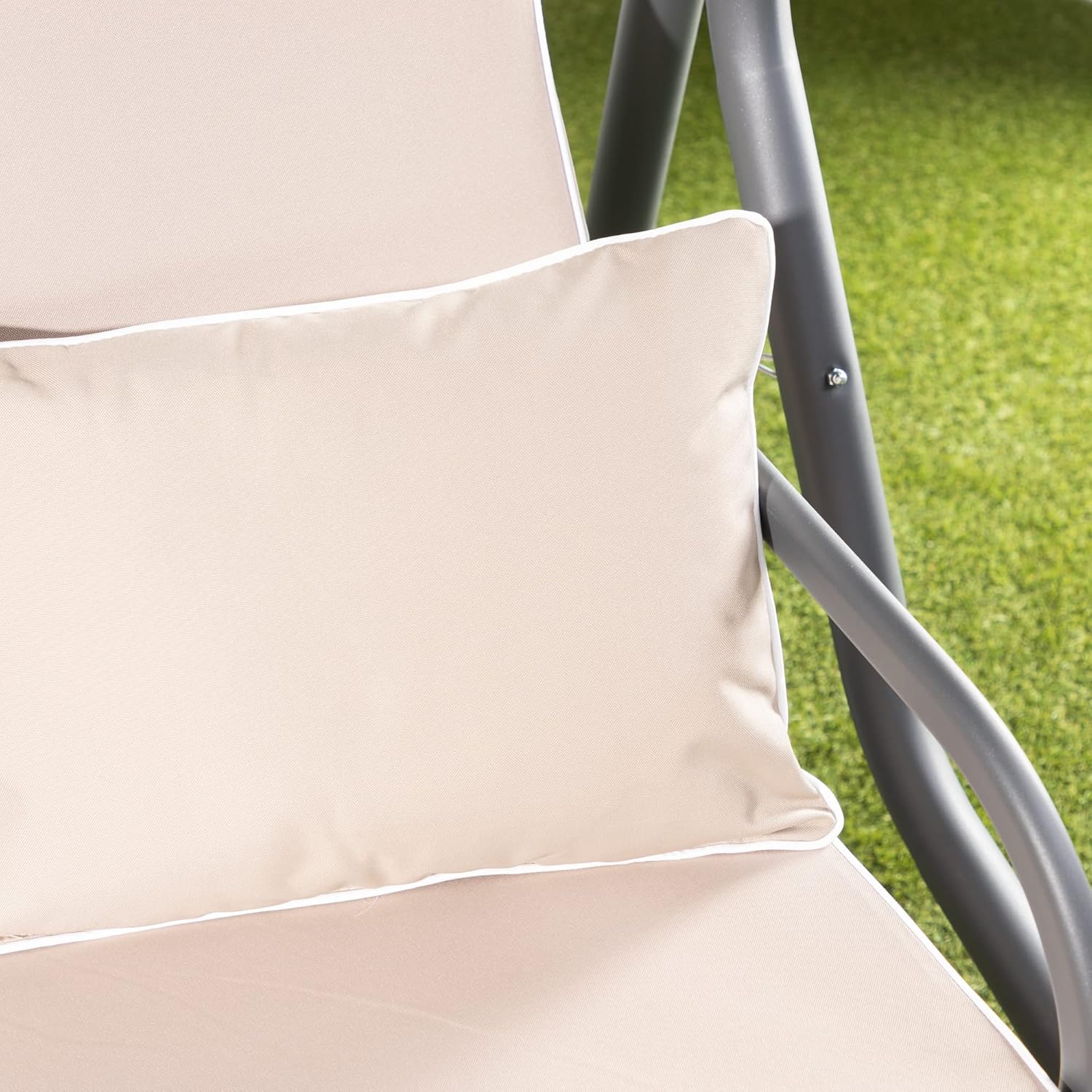 3 Seater Garden Swing Seat Taupe Canopy Cushions Heavy Duty 250kg