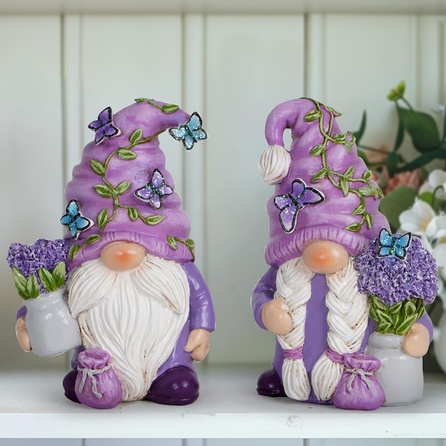 Lavender Gnome Set 2PCS Resin Fairy Garden Home Decor Gift