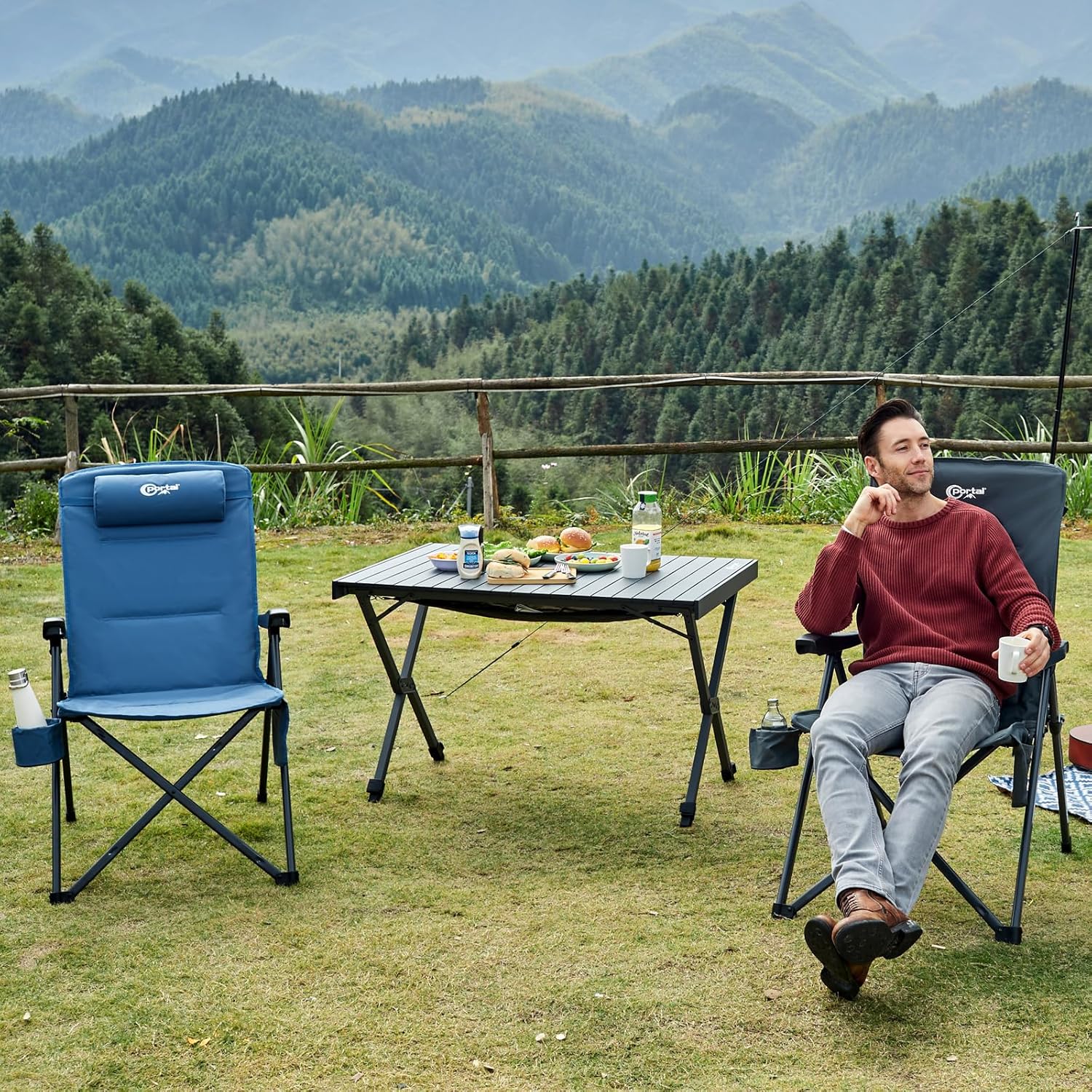 Reclining Camping Chair High Back 160KG Blue