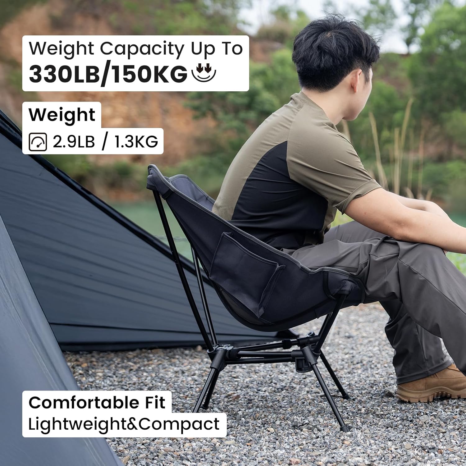 Ultralight Folding Camping Chair 150kg Portable Grey