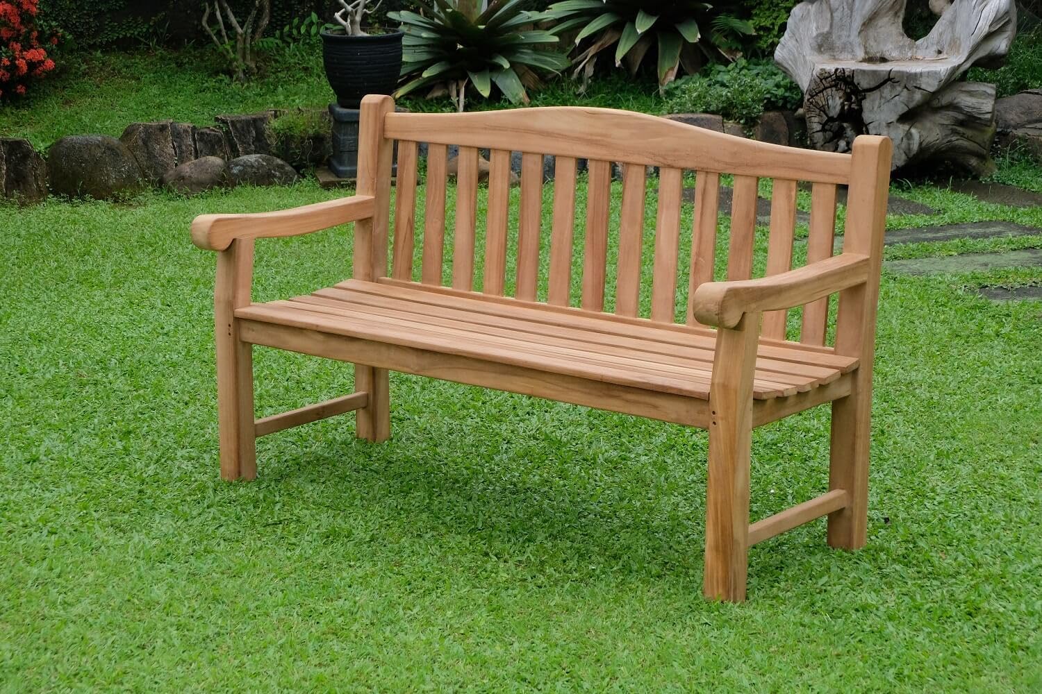 3 Seater Solid Teak Garden Bench Heavy Duty Patio Park Seat