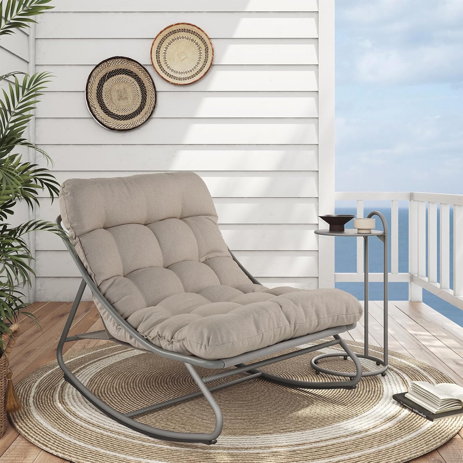 Garden Rocking Chair with Side Table Cushion Lounge Seat
