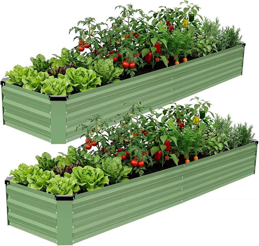 Metal Raised Garden Bed 8x2ft Set 2 Outdoor Planter Steel Kit