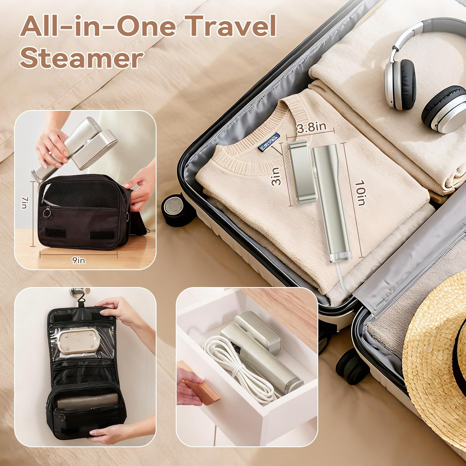Travel Garment Steamer 1300W Dual Tank 25min Steam 2in1 Iron