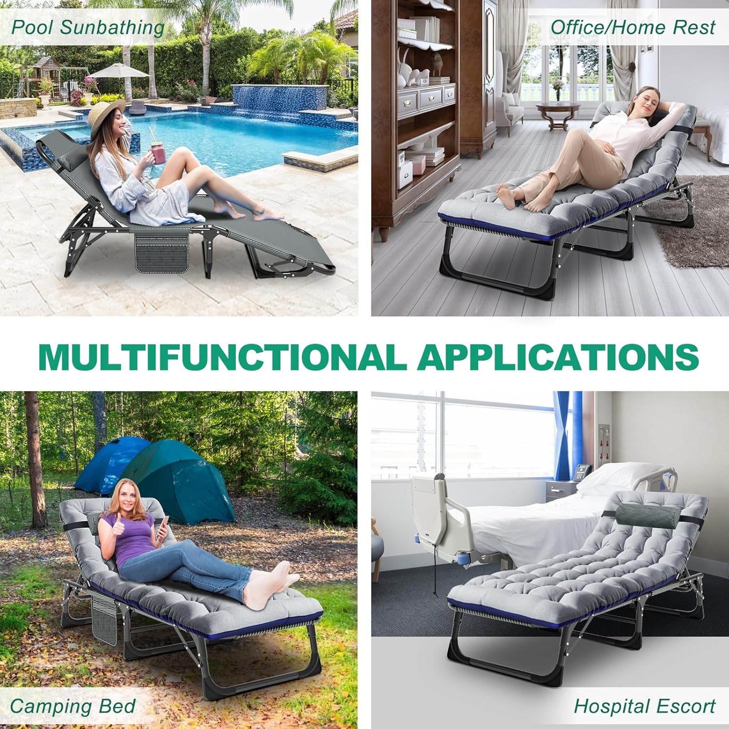 Heavy Duty Folding Lounger Bed Grey 200KG Recliner