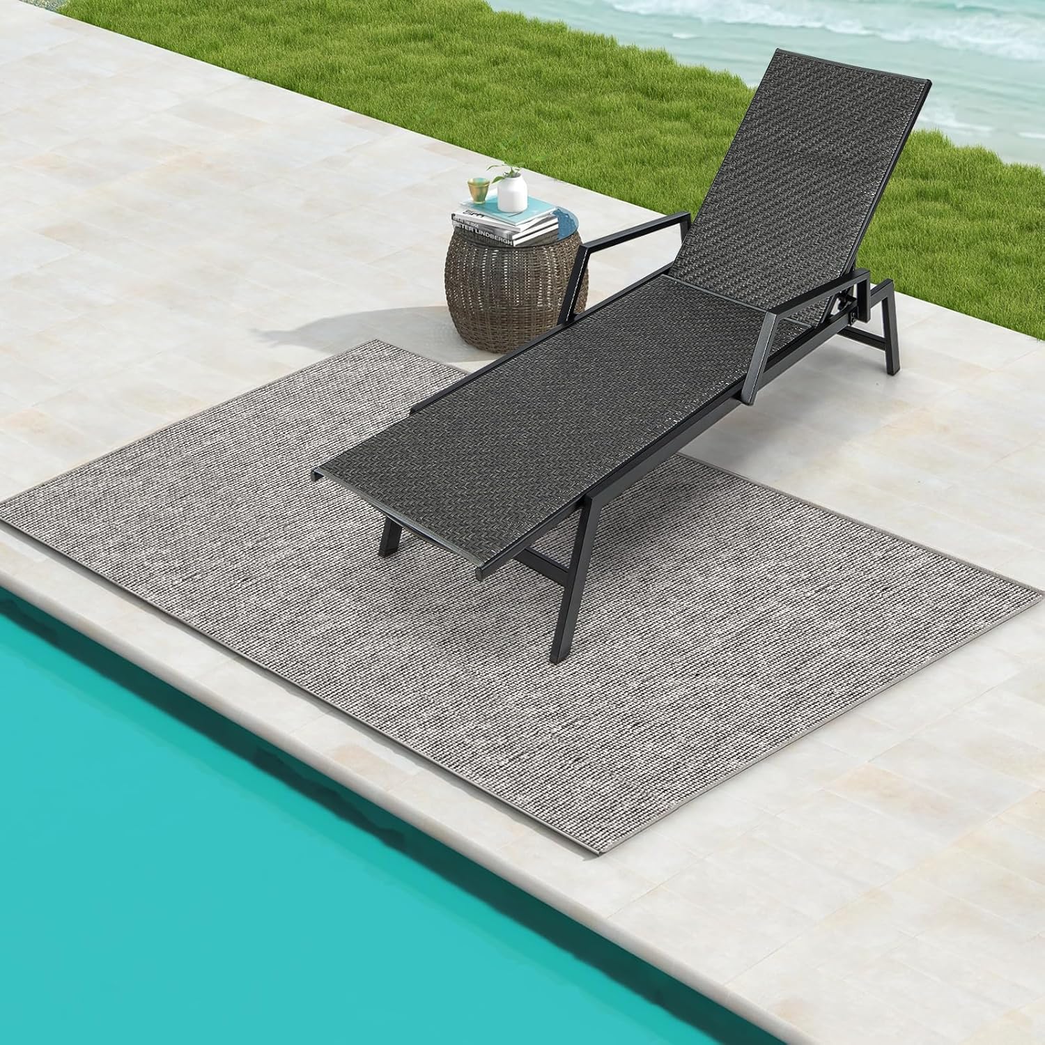 Rattan Sun Lounger 5 Position Recliner with Armrests