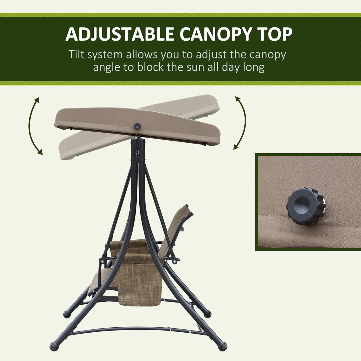 3 Seater Garden Swing Chair Canopy Side Pockets Brown