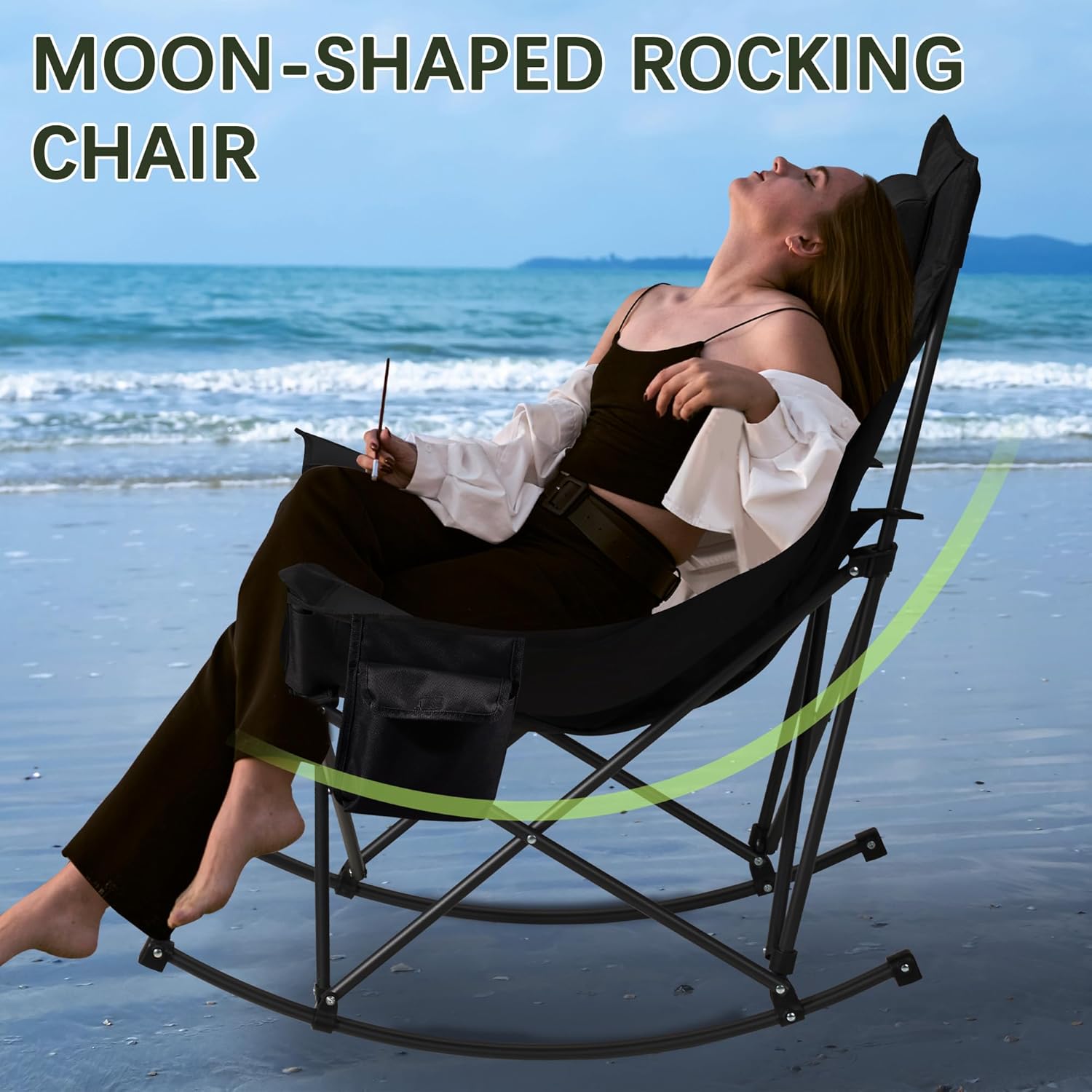 Oversized Rocking Camping Chair with Headrest 400LB Grey
