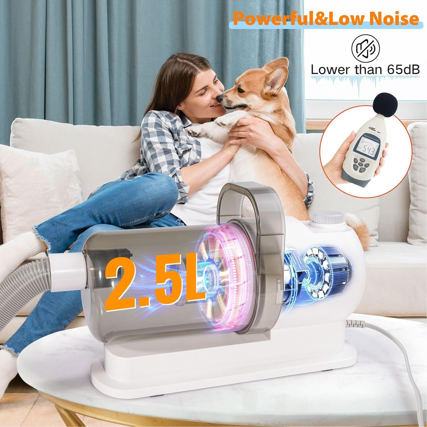 5 In 1 Pet Grooming Vacuum Kit Clipper 2.5L Low Noise