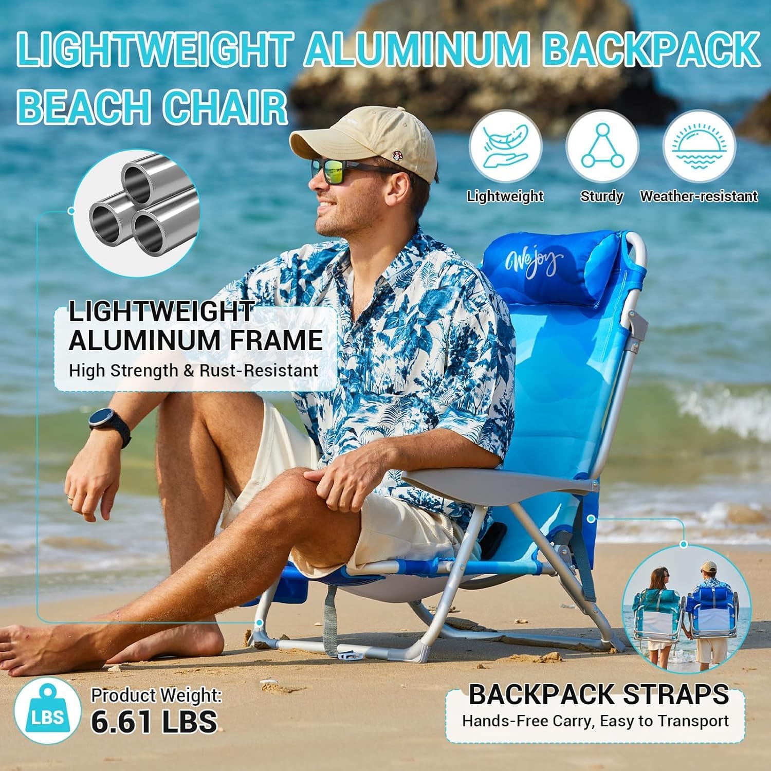 Blue Pattern Adjustable Beach Chair Folding Reclining Seat