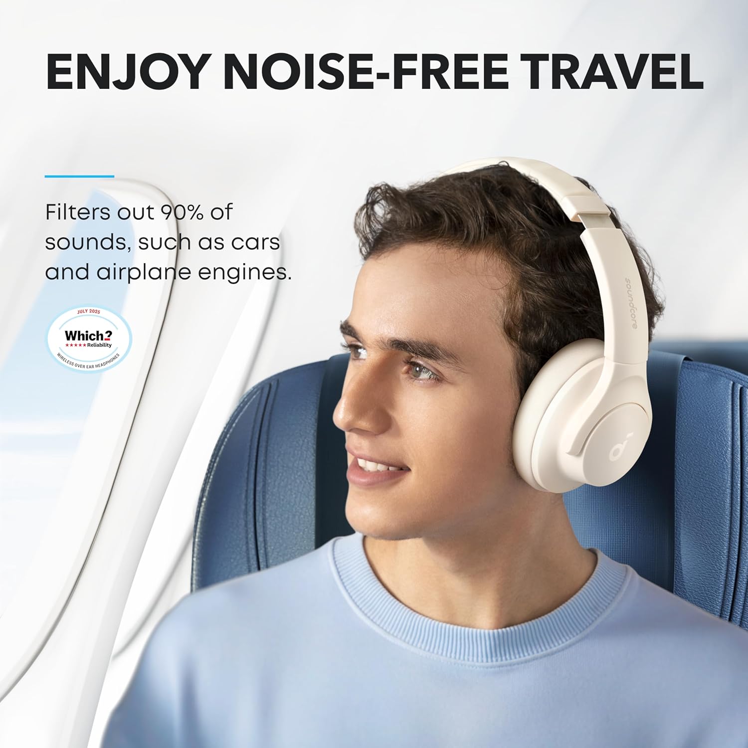 Wireless Hybrid Noise Cancelling Over Ear Headphones 40Hr White