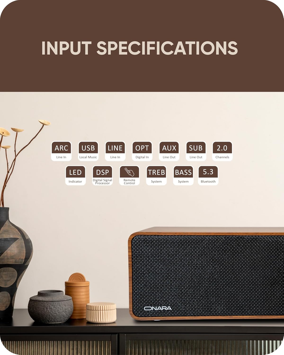 50W Bluetooth Bookshelf Speakers HDMI ARC Wooden HiFi Stereo