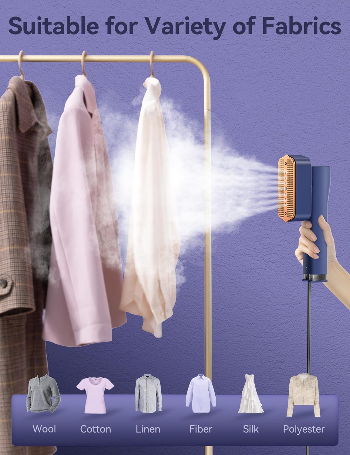 Portable Clothes Steamer 2 in 1 Travel Iron Fast Heat LED 4 Modes