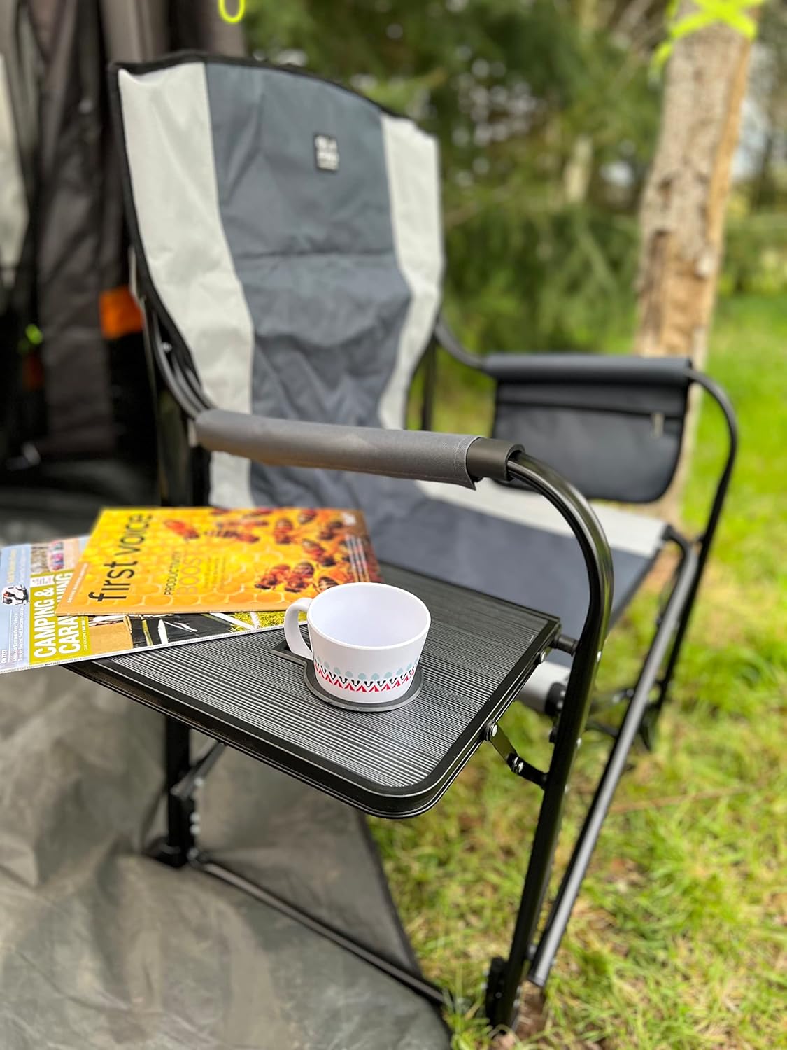 2 Pack Grey Directors Camping Chairs with Table